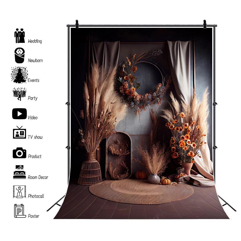 웨딩 Boho 사진 배경 레트로 꽃 창 커튼 신부 샤워 초상화 생일 파티 Photocall 배경 장식