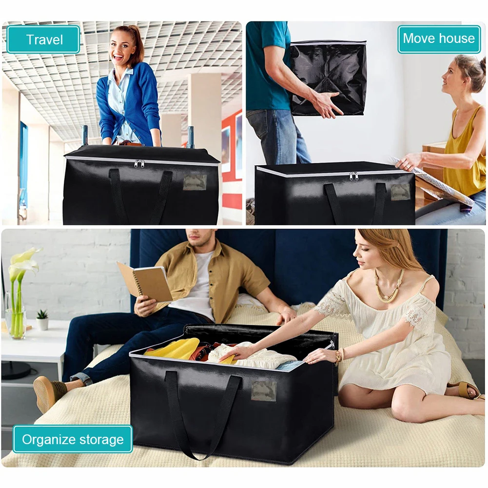 90L Moving Boxes with Zippers & Handles Storage Bags Heavy Duty Storage Packing Bags Collapsible for Packing & Moving Storing