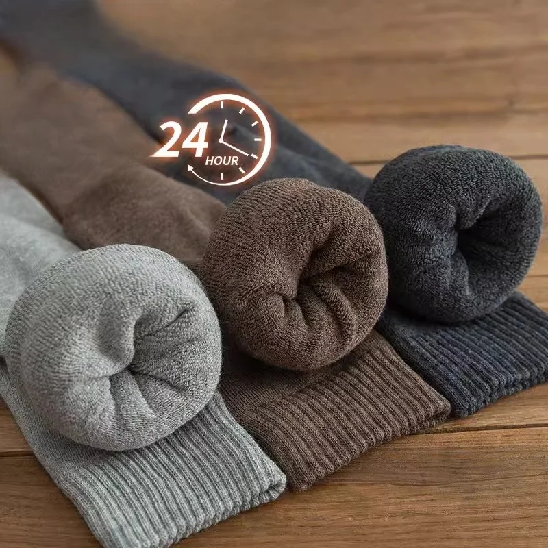 Winter Thick Warm Knee-High Men's Wool Socks Merino Calf Socks Casual Cashmere Terry Fashion Stockings 3 Pair