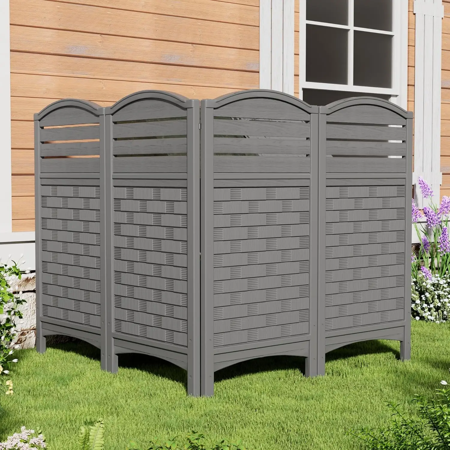 Outdoor Fence Privacy Panels,Resin Privacy Fence Panels for Outside,Air Conditioner/Trash Can/Pool Equipment Enclosure 4-Pack