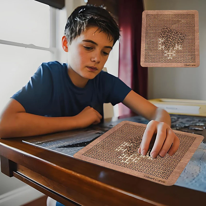 Wooden Fractal Tray Puzzle Unique Irregular Impossible Difficult Mind Bending Labyrinth Jigsaw for Adults Kids Brain Teaser Toy