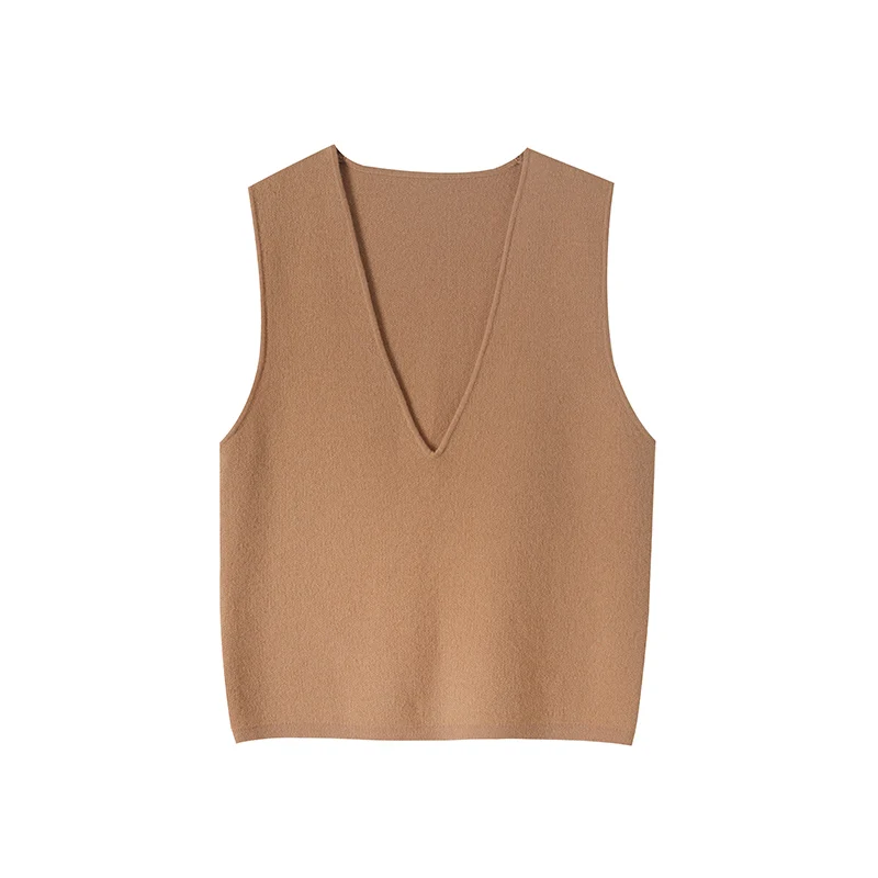 

2023 Autumn Winter Women's Vest 100% Wool Knit Vest Jumper Loose Sweater Waistcoat Female V-Neck Solid Pullover Sleeveless Tops