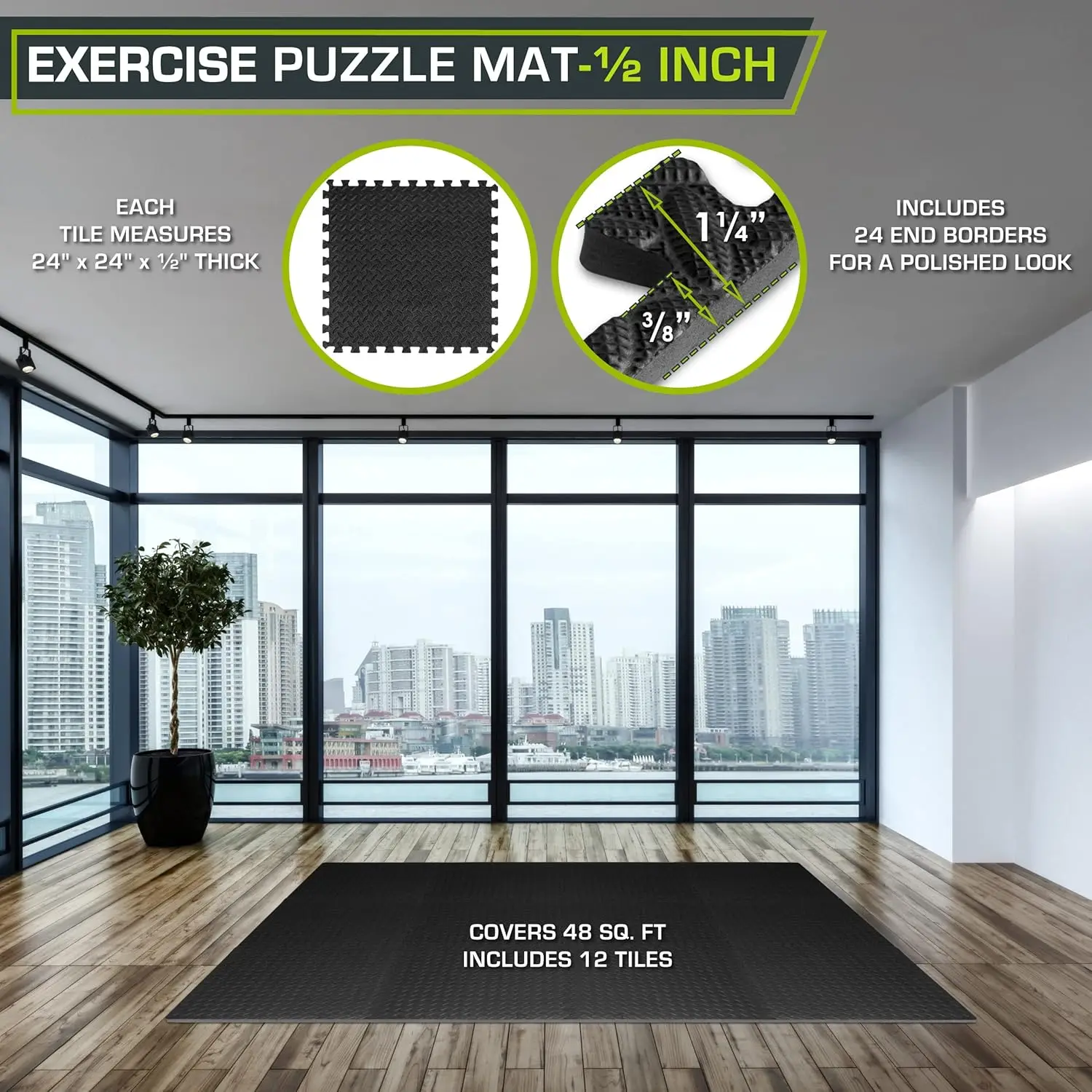 12pcs Puzzle Exercise Mat EVA Floor Tiles for Home Gym, Mat for Home Workout Equipment, Floor Padding Kids, 60X60X1.2cm