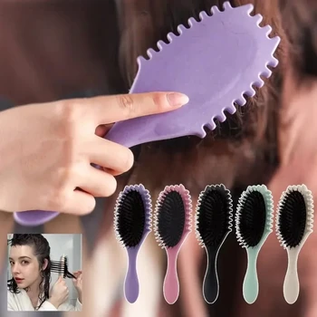 Curl Definine Spazzola per lo styling Setola di cinghiale Spazzola per capelli districante Pettine per capelli aggrovigliato Modellatura Definizione di riccioli Strumento per lo styling del barbiere 1