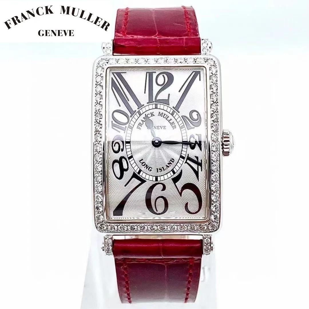 FRANCK MULLER Women's Watch Japanese Quartz Movement Set with Diamond Precision Steel Case Luxury Cowhide Strap Square Watch