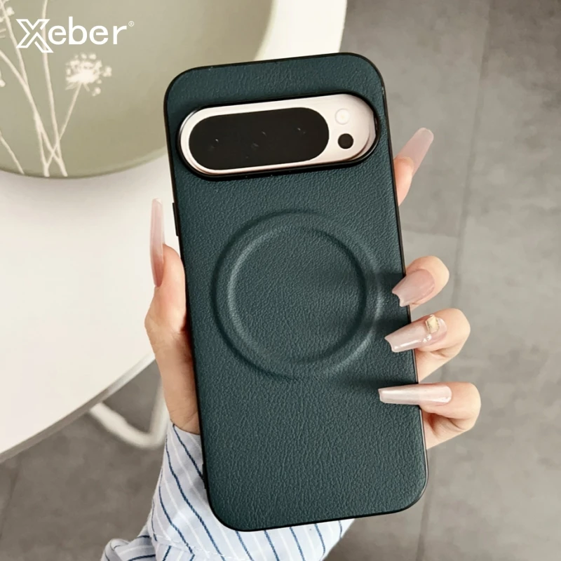 Vegan Leather Ultra Thin Phone Case with Magsafe Magnetic Shockproof Solid Cover