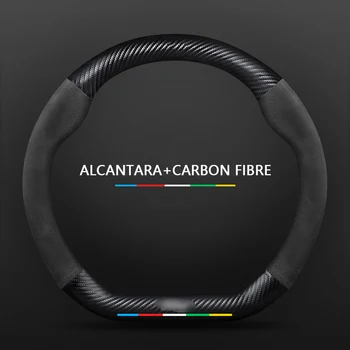 Car Alcantara Carbon Fiber Non-slip Steering Wheel Cover For Ford Focus Mk3 Mk2 Mk4 Modeo Ranger Transit Edge Ecosport Fiesta