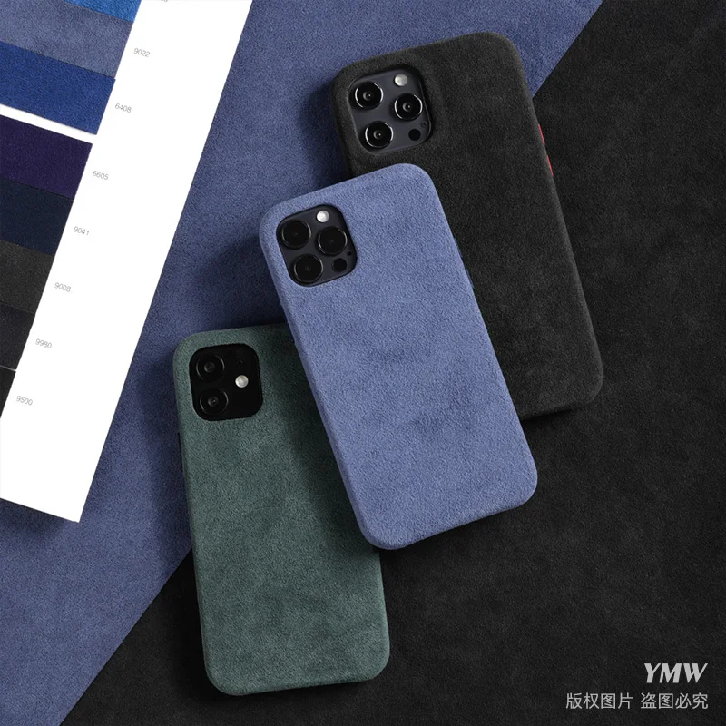 Фото Чехол ручной работы из алькантары для iPhone 13 Pro Max 12 mini 11, роскошный чехол из замши для телефона в деловом стиле с суперкамерой №5