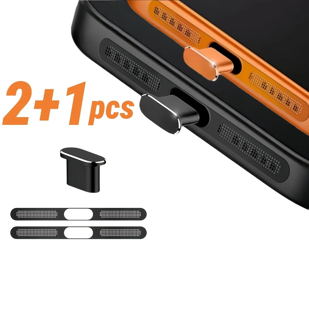 아이폰 17ProMax, 17Pro, 17용 3개입 새 메탈 스피커 먼지망 및 먼지 플러그 세트 | 타입-C 먼지 플러그 방진 커버