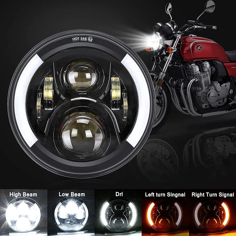 7 Inch Motorcycle LED Headlight Hi/Low Beam DRL Turn Signal 7" Round Headlamp 1PC for Harley Jeep Wrangler JK LJ CJ Hummer H1 H2