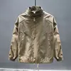 2023 New Spring and Autumn Fashion Street Trend Simple Solid Standing Neck Half Zip Pocket Drawstring Loose Casual Charge Jacket 1