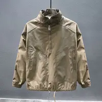 2023 New Spring and Autumn Fashion Street Trend Simple Solid Standing Neck Half Zip Pocket Drawstring Loose Casual Charge Jacket 1