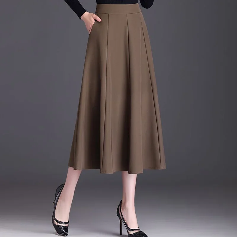 

Fashion Loose Spliced Pockets Folds All-match Skirts Women's Clothing Autumn New Oversized Solid Color Office Lady Skirt L554