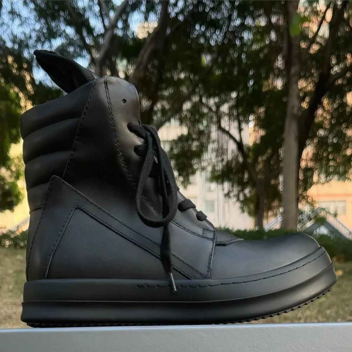 R-o baskets classiques en cuir noir chaussure haute botte noire en peau de vache hommes Sneaker fermeture éclair femmes 