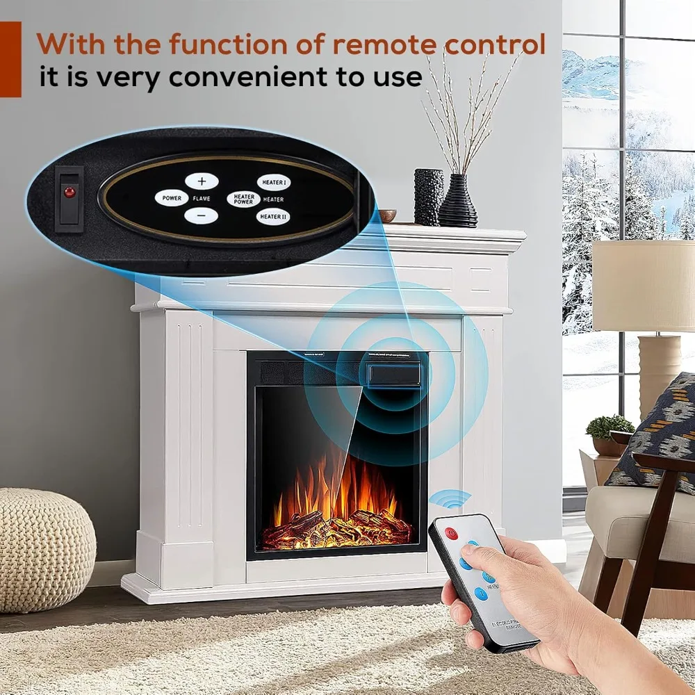 43” Electric Fireplace Mantel Wooden Surround Firebox, TV Stand with Freestanding Electric Fireplace, Remote Control 2