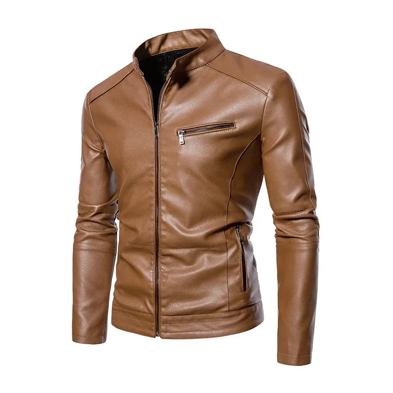 Description Picture 5 of itemMen's Autumn and Winter Solid Color Men's Casual Leather Jacket Men's Trend Motorcycle PU Leather Jacket Slimming Jacket