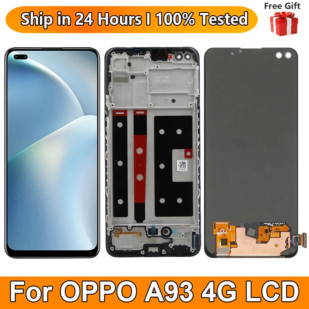 

Super AMOLED A93 4G Screen with Frame, for Oppo A93 CPH2121 CPH2123 Lcd Display Touch Digitizer Assembly Screen Replacement Part