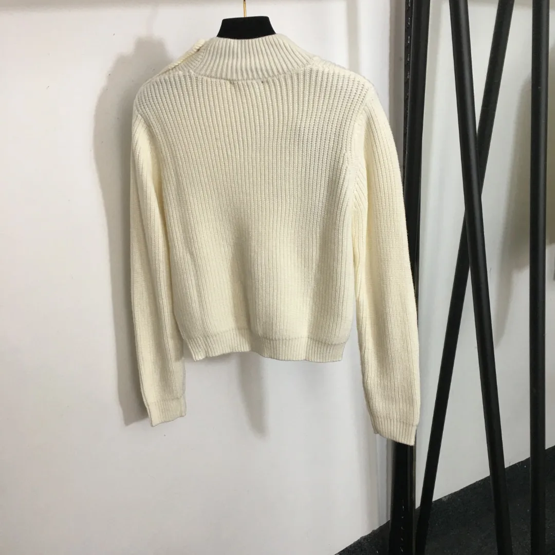

Long Sleeve Knitted Pullover, Gold Button, Split, 100% Wool, New