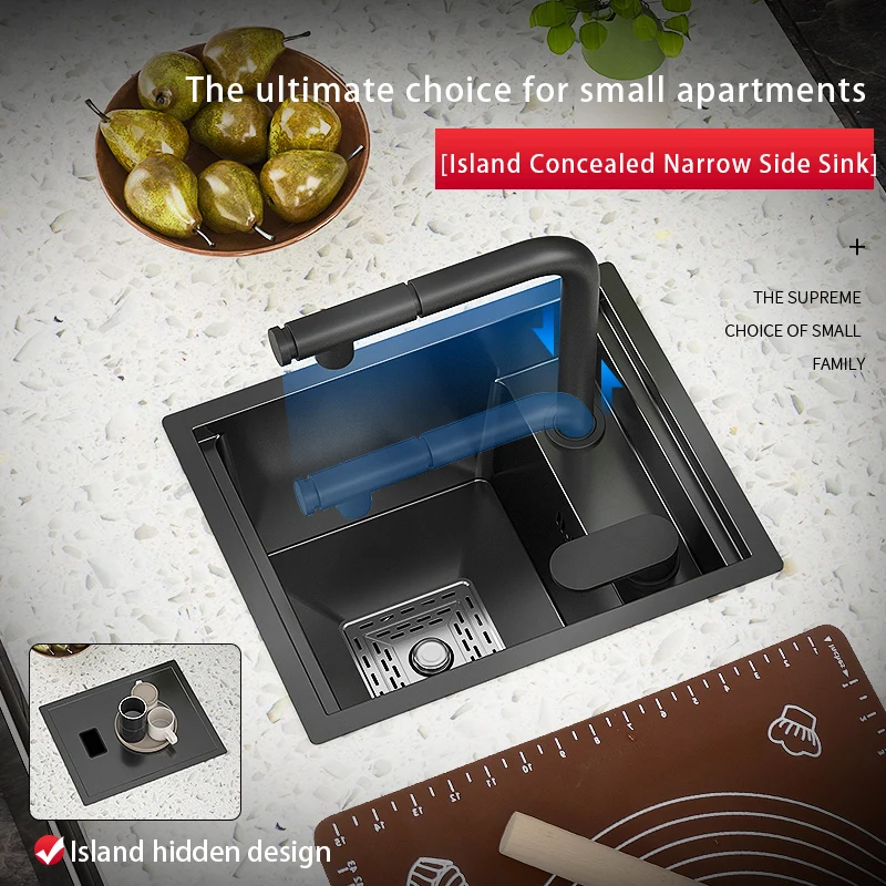 Bar Sink Single Bowl Hidden Black Kitchen Sink Stainless Steel Undermount Square Small Size Kitchen Sinks Bar or Balcony sink