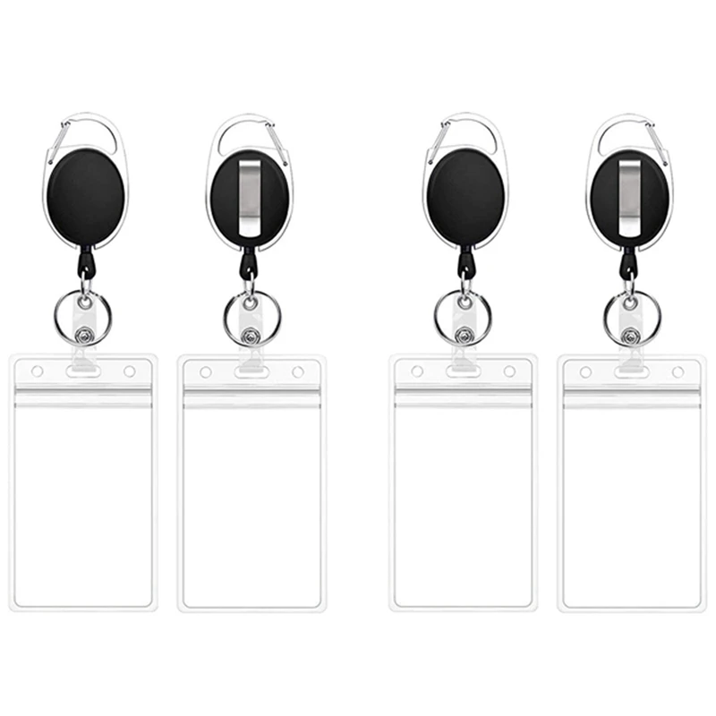 

4 Pcs Badge Tether With Clips Retractable Badge Reel Carabiner Reel Clip Card Holders For ID Card Key Badge Holder