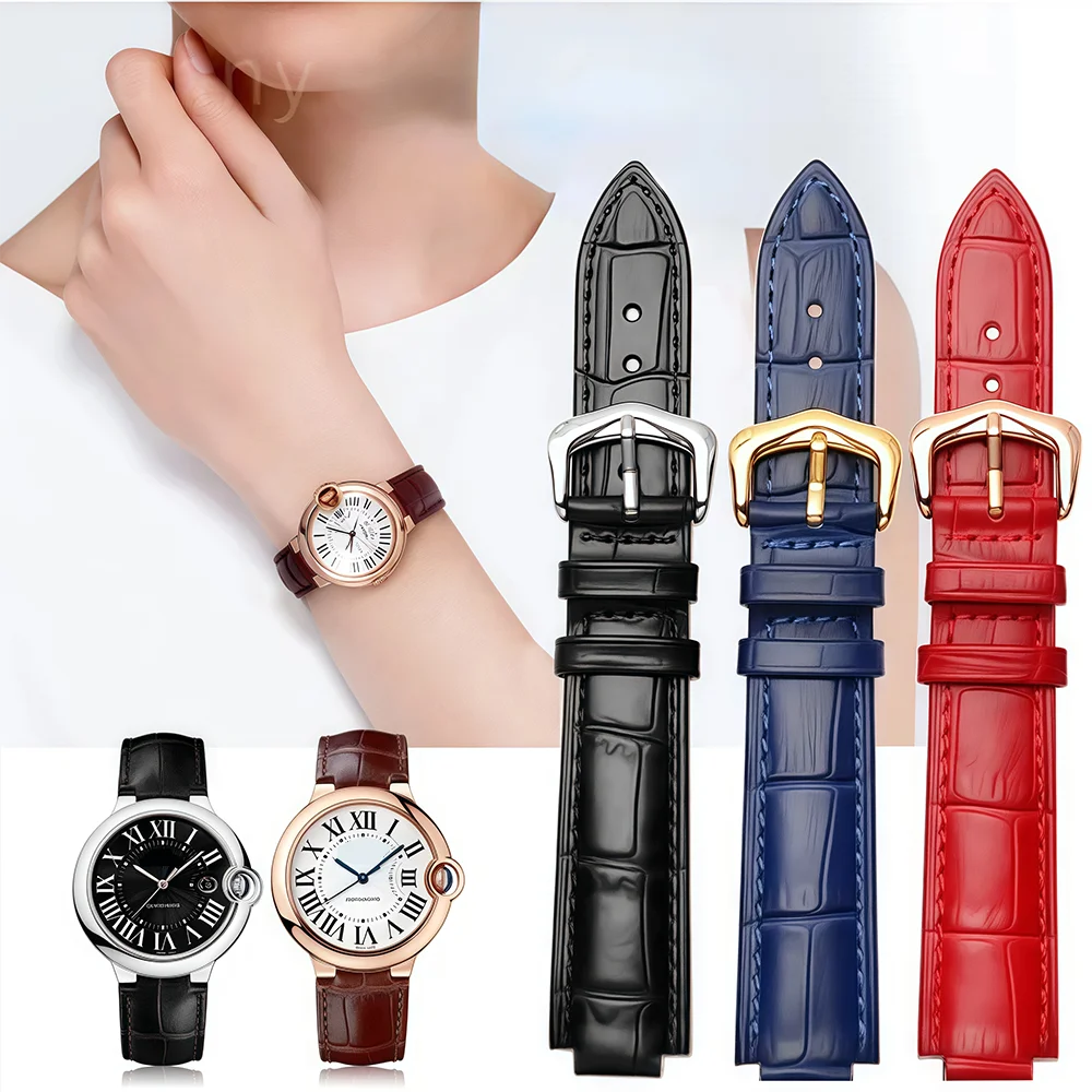 Echtes Leder-Uhrenarmband für Cartier Blue Balloon Herren Damen Armband 14x8 16x8 18x11 20x12 22x14mm Medium Small Zubehör