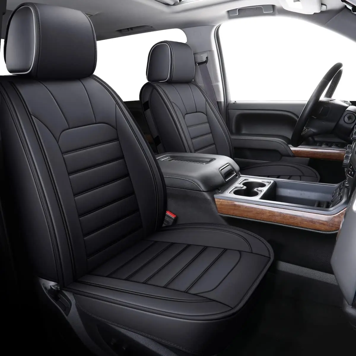 Seat Kits Cover Full Set Durable Waterproof Leather for Pickup Truck Fit for 2007- Chevrolet Chevy Silverado 1500 GMC SIERRA