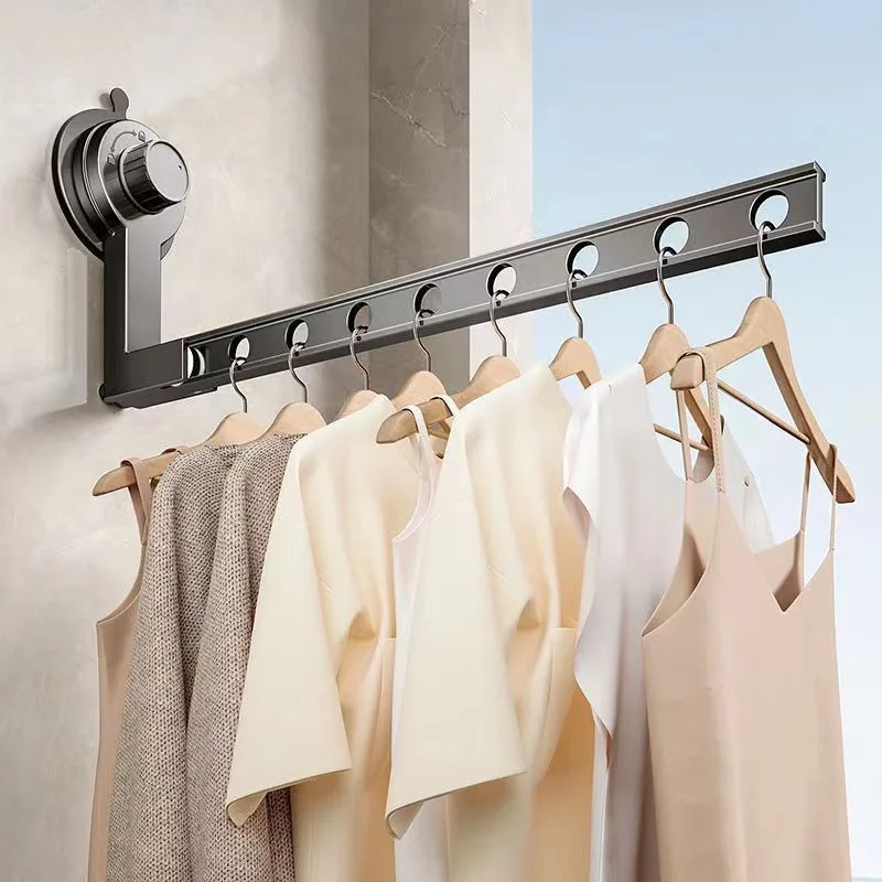 Suction Cup Folding Clothes Drying Rack for Balcony Without Punching Invisible Retractable Bay Window Sill Indoor Clothes Drying 1