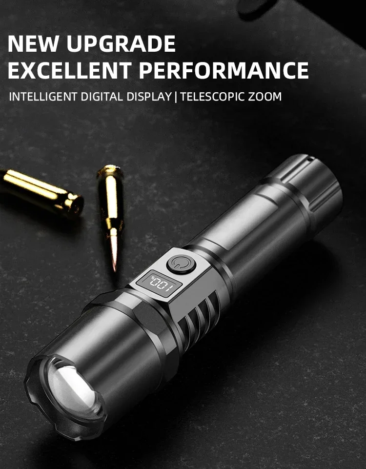 Description Picture 3 of itemHigh Power LED Flashlight Long-range USB Rechargeable Flashlight Digital Zoom Hand Light Camping Outdoor Waterproof Torch