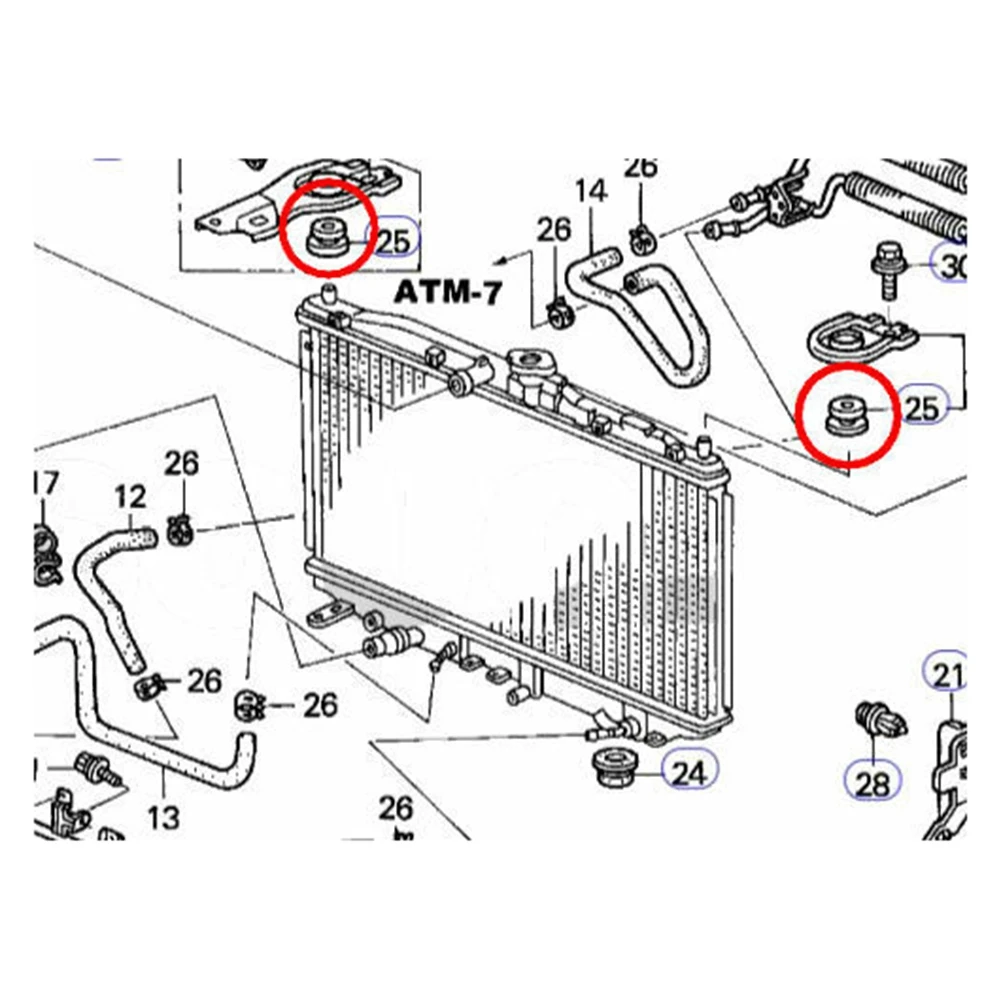 2PCS-Radiator-Assembly-Upper-Insulator-Mounts-Bushing-Rubber-Black-Fit ...