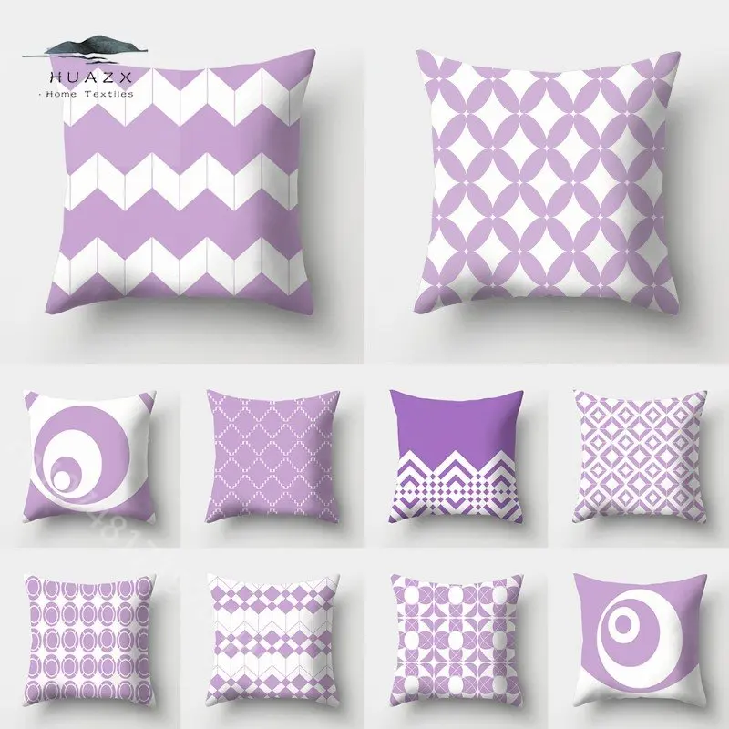 

Purple Series Geometric Pattern Pillow Case Home Decor Stripe Throw Pillows Cover for Living Room Sofa Car Waist Cushion Cover