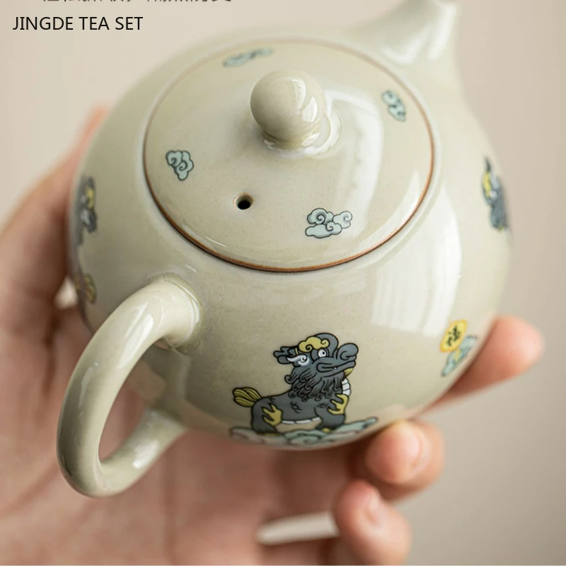 1PCS 210cc Ceramic Xishi Pot High end Home Office Reception Ball Hole Through Follicle Teapot Kung Fu Tea Set