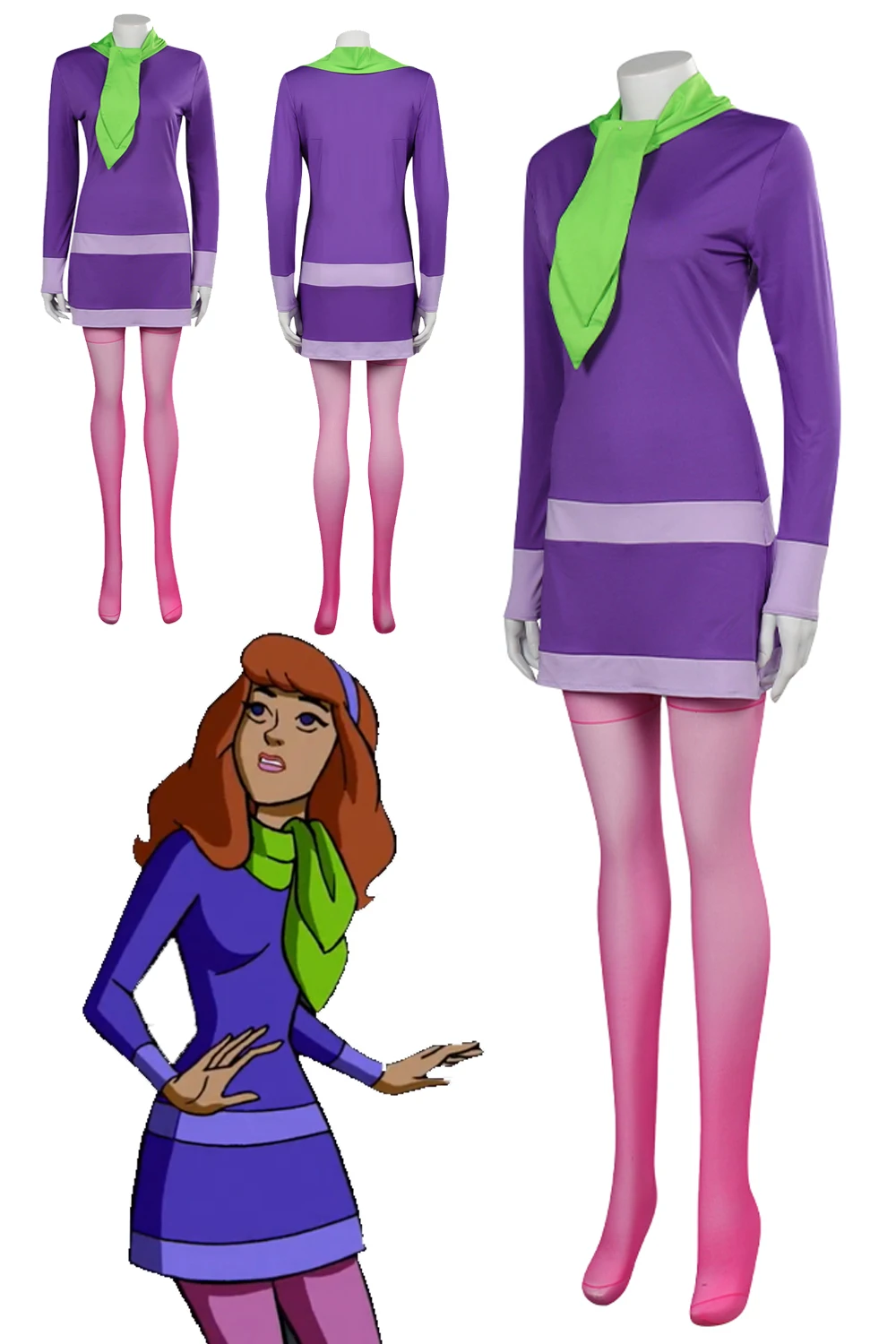 Adults VELMA Dinkley Fancy Dress Costume+Wig Scooby Doo Ladies Mystery  Detective