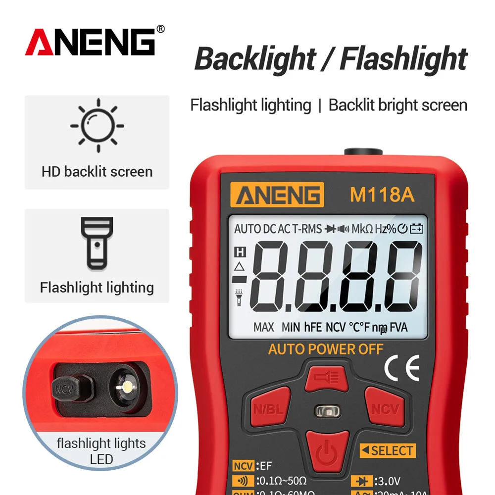 Digital Multimeter Mini Digital Multimeter Tester ANENG M118A Non-contact Induction AC/DC Voltage Current Capacitance True Rms Auto