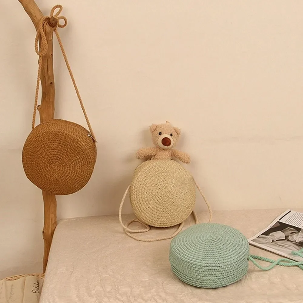 

Women's Bag Rattan Trend Fashion Handmade Straw Woven Shoulder Bags Round Straw Beach Crossbody Bags for Women Girls Handbags