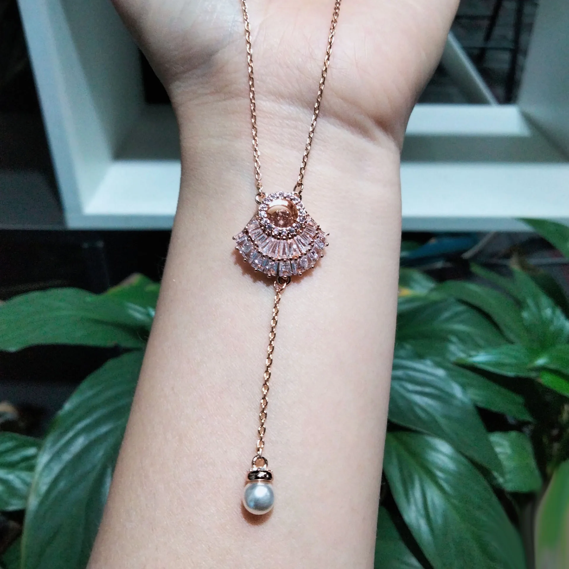 New Trend Original Idylia Fine Fan-shaped Pearl Necklace Fashionable Shining Crystal Earrings Bracelet Ring Women's Jewelry Set