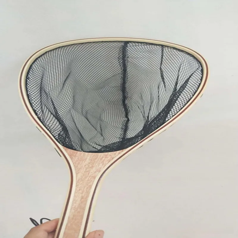 1pc Wood Handle Scoop Net Fly Fishing Catch Net Rubber Fishing Net Lure Rafting Scoop Net New Hand Catch Net Fishing Gear