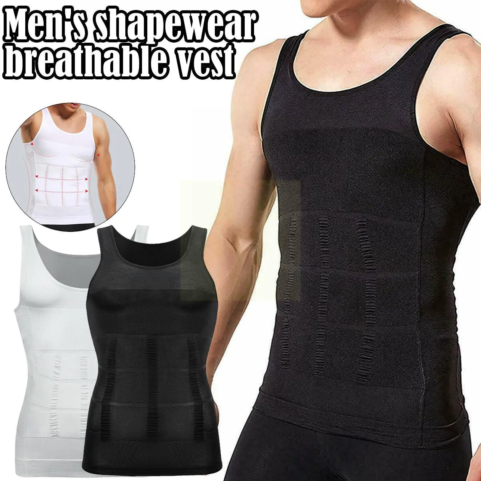 Men Slimming Elastic Body Shapewear Vest Tight Skinny Shirt Fitness Waist Compression Control Abdomen Breathable Sport Vest - Image 2