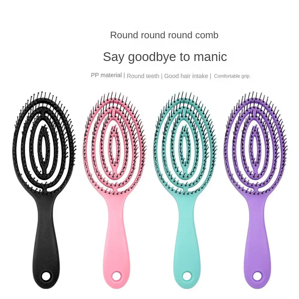 Description Picture 2 of itemRelaxing Elastic Massage Comb Portable Hollow Hair Combs Scalp Massage Brush Salon Styling Tools Solid Color Circular Hair Brush