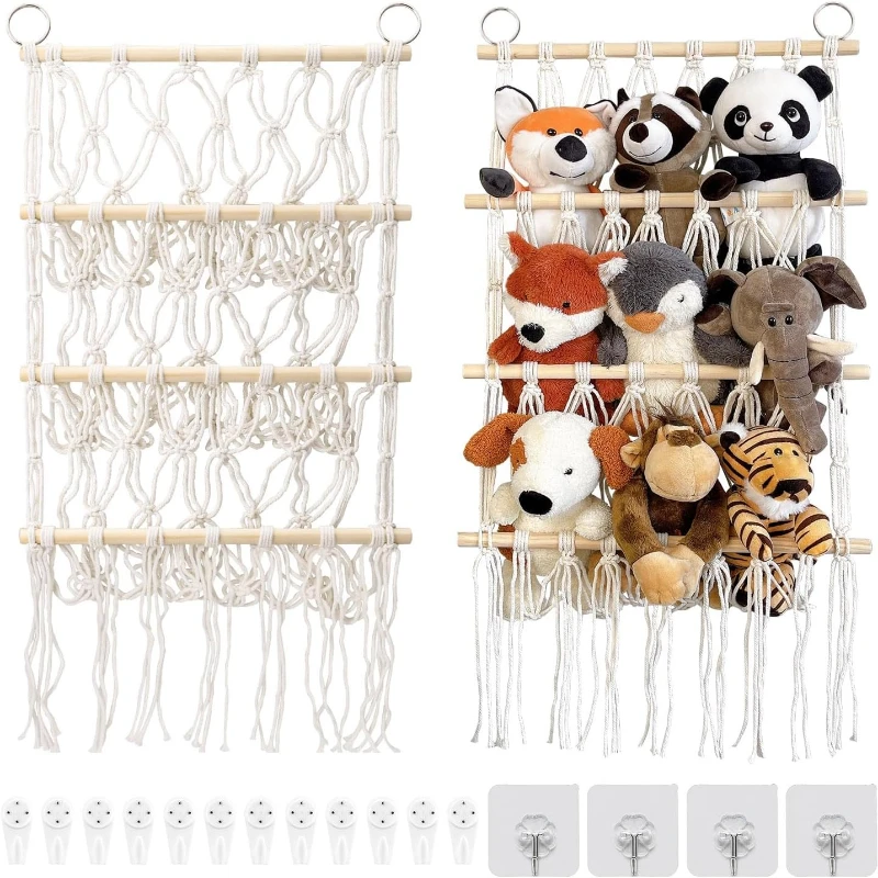 1pc Bohemian Plush Toys Storage Rack, Household Toys Storage Rack, Large Capacity Plush Toys Organizer