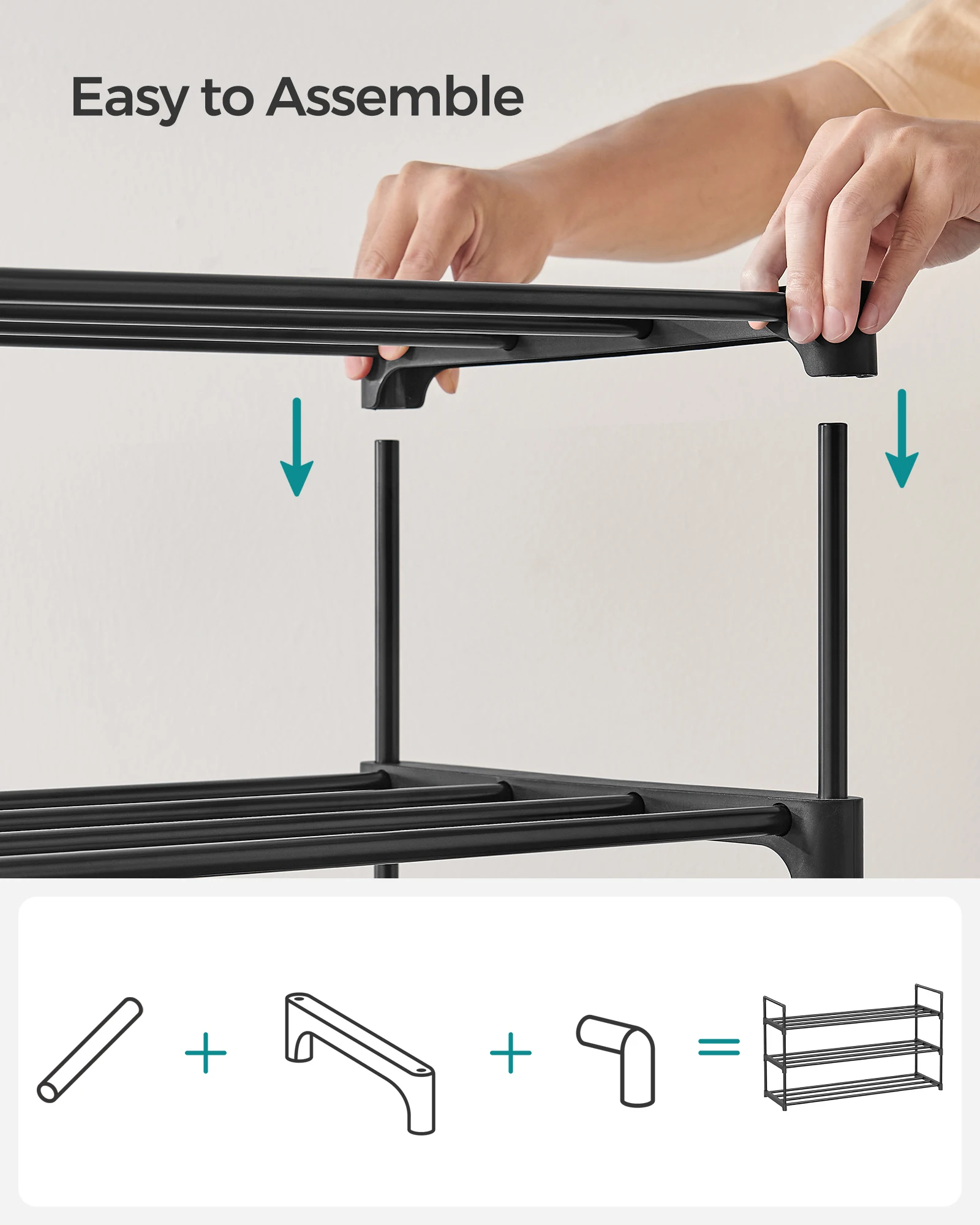 SONGMICS Shoe Rack, 3 Tier Shoe Organizer, Metal Shoe Storage Shelf for 15 Pairs of Shoes, Easy to Assemble, Entryway 5