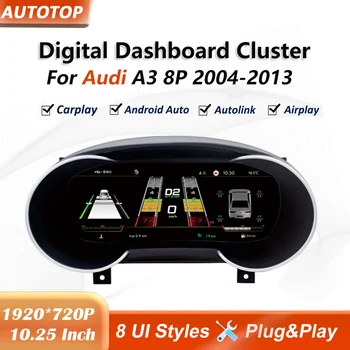 Panel de Instrumentos Digital Linux de 10.25 Pulgadas para AUDI A3 8P 2004-2013, Velocímetro, Cabina Virtual, CarPlay Inalámbrico, Android Auto 1