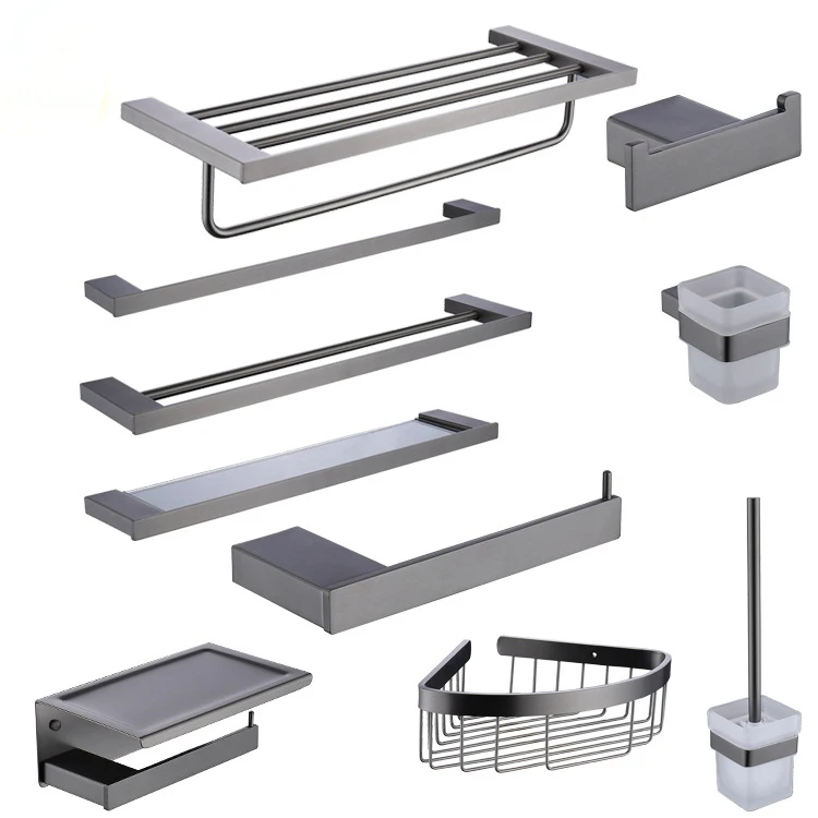 Description Picture 3 of itemModern Gun Grey Bathroom Accessories Stainless Steel Wall Mounted Bathroom Shelf Set