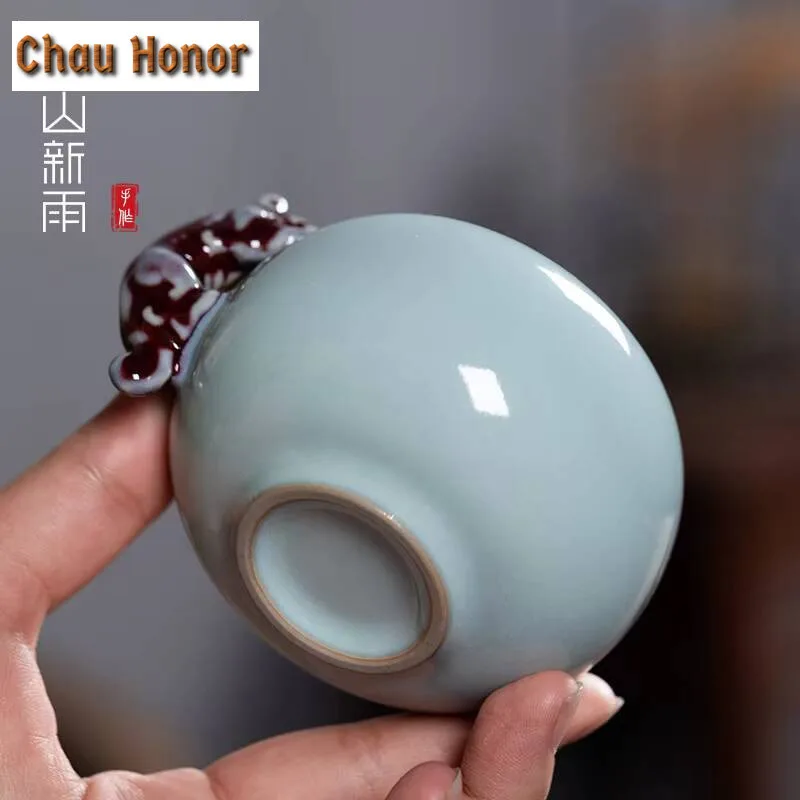 140ml Handmade Pixiu Longquan Celadon Teacup Top Grade Master Cup Creative Tea Pair Personal Chazhan Tea Ceremony Tea Set Craft