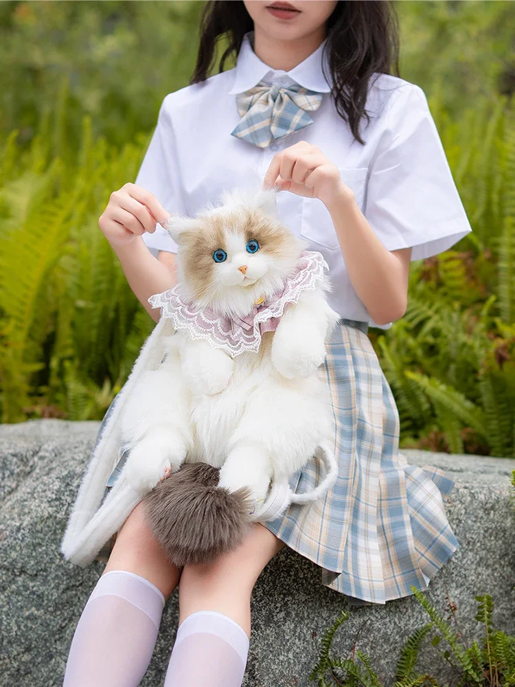 Ragdoll Cat Backpack Handheld and Crossbody Cat Backpack Handmade Simulation Cute Pet Carrying Goods