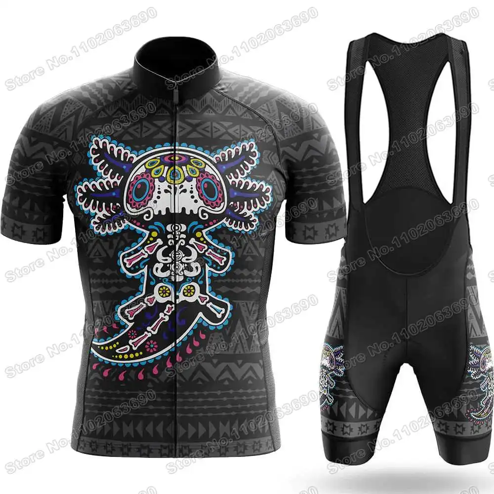 Mexico Cycling Clothing Mexican Aztec Axolotl Quetzalcoatl Aztec Jaguar Cycling Jersey Set Men Road Bike Shirt Suit MTB Uniform