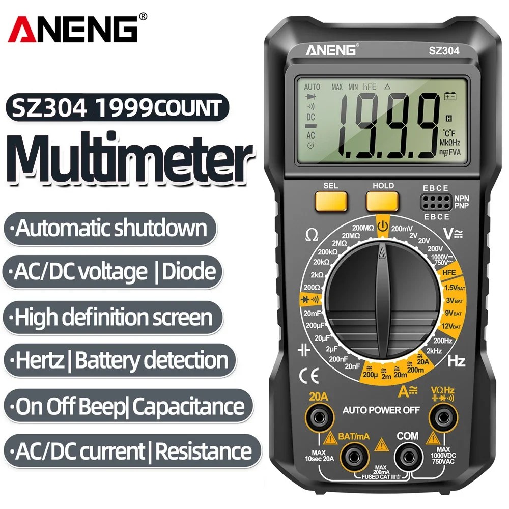 

ANENG SZ304 Digital Multimeter AC/DC Voltmeter Ammeter Non-contact Voltage Detector Electric Current Tester Hz Diode Capacitor