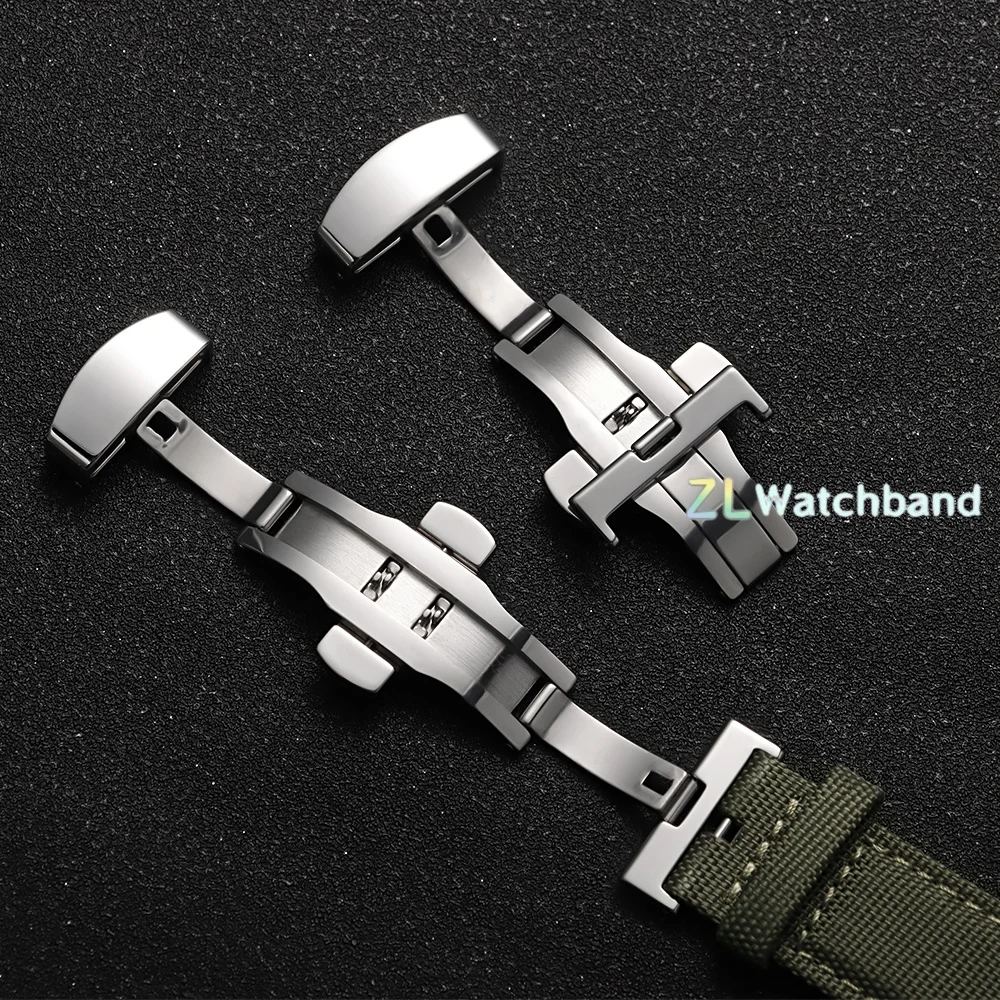 Elegant Stainless Steel Butterfly Clasp Watch Band Strap with Double Click Deployment - Various Sizes Available