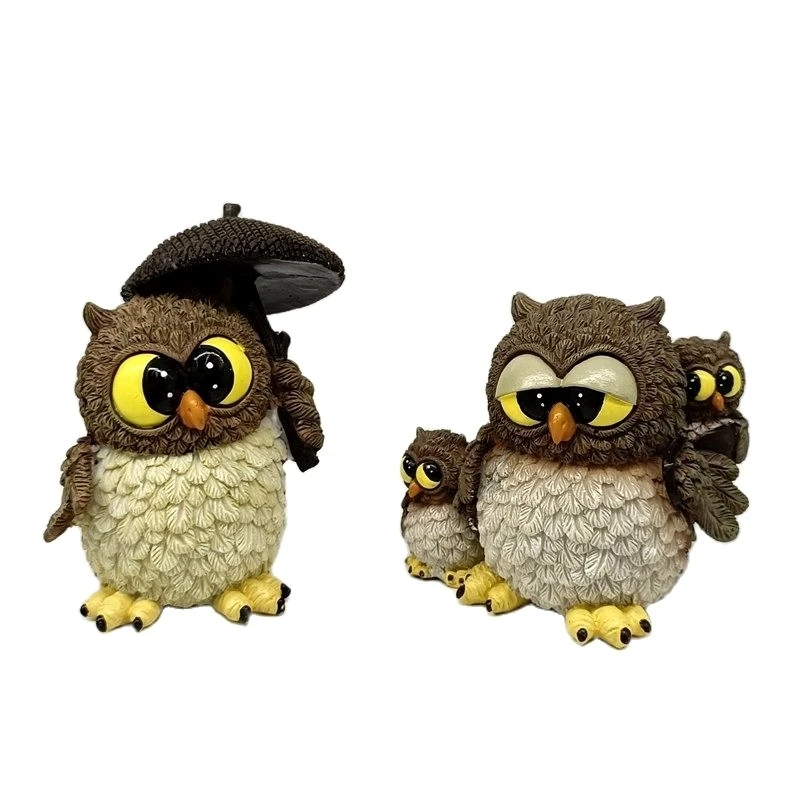 Resin Morning Family Owl Miniature Rush Hour Genitori Miniatura Kids Fairy Garden Ornament Micro Landscape Animation Craft Decor