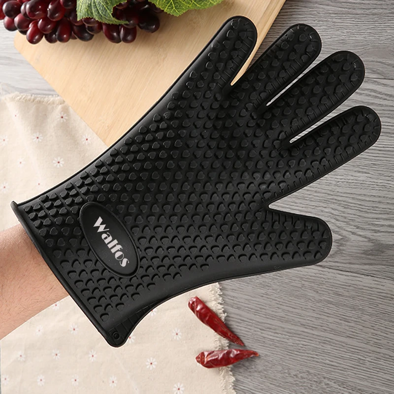 WALFOS 1 Piece Food Grade Heat Resistant Silicone Kitchen Barbecue Oven Glove Cooking BBQ Grill Glove Oven Mitt Baking