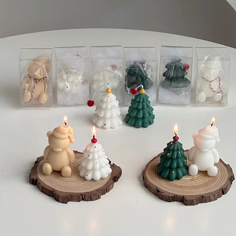Creative Christmas Tree Candle Mini Atmosphere Cartoon Bear Shape Candle Xmas New Year Decor Handmade DIY Gift - Image 2
